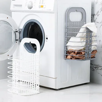 

Hanging Dirty Clothes Basket Shower Room Accept Basket Plastic Foldable Avoid Punch Household Dormitory Basket Hanging Dirty