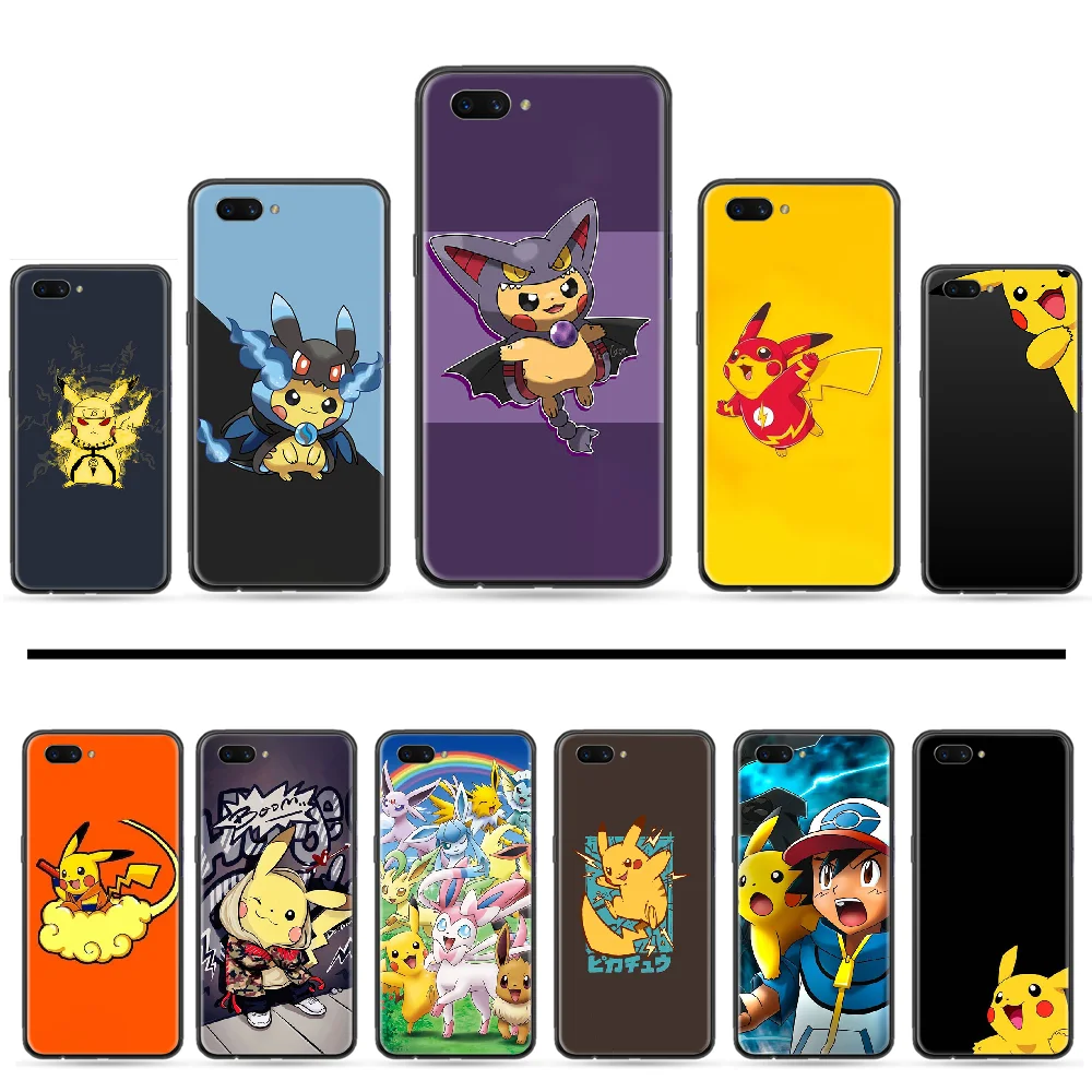 Cartoon pikachu Soft black Phone Case For OPPO A ax 3 5 37 57 59 73 75 83 71 2018 11 1k s PRO | Мобильные телефоны и