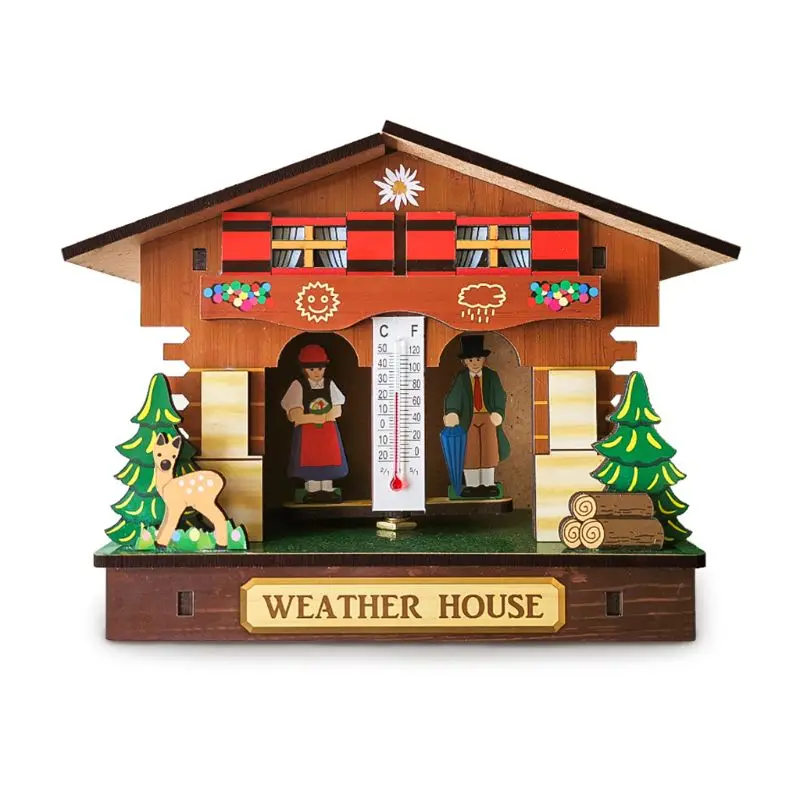 Creative Wooden House Barometer Thermometer Wall Mounted Weather Hygrometer Home Decoration 