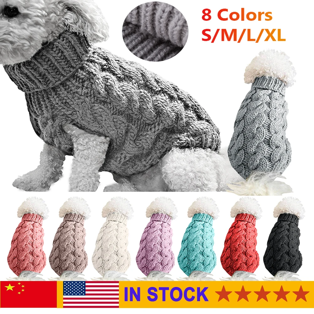 

Winter Warm Dog Cat Sweater Clothes For Small Large Dogs Pet Turtleneck Jumper Clothing Coat Knitting Crochet Cloth Outfit Vest