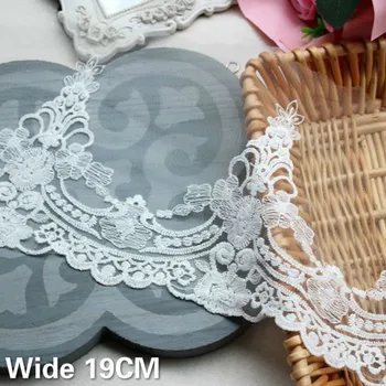 

19CM Wide High Quality White Mesh Sewing Cloth Lace Embroidered Wedding Dress Veil Edge Trim Decorative Ribbon DIY Sewing Decor
