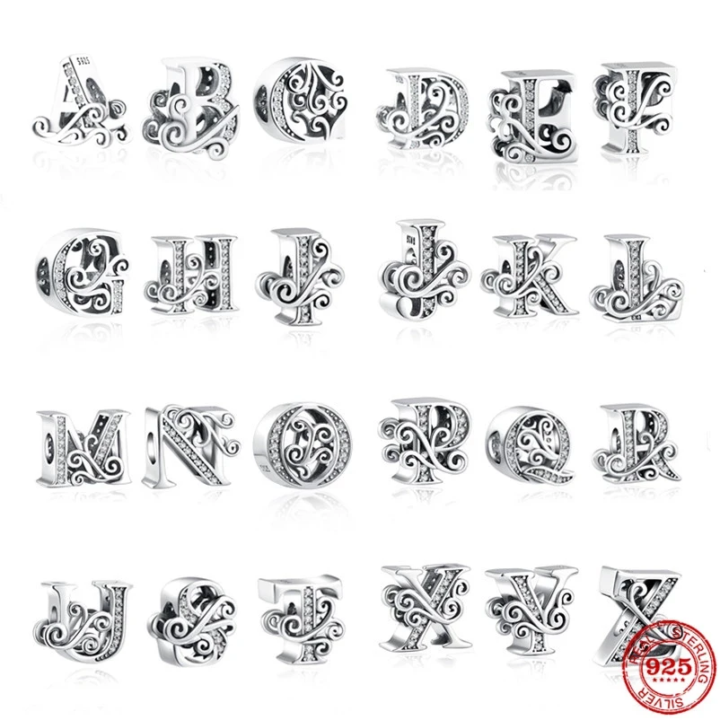 Fit Original Pandora Charms Bracelet 925 Sterling Silver A-Z 26 English Letters Charm Bead DIY Jewelry Making Berloque For women 2