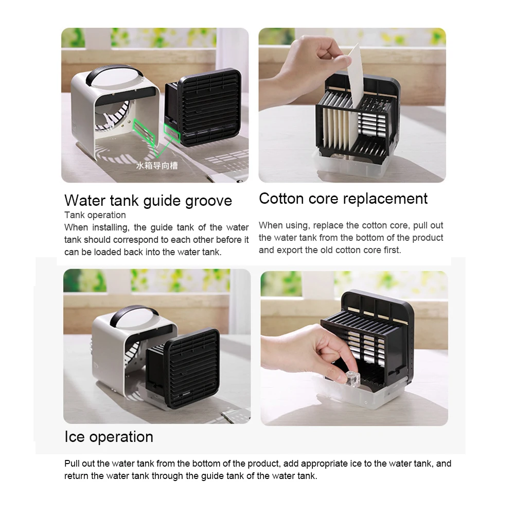 Purification Portable Bladeless Office Car Cooling Negative Ion USB Rechargeable Desk Home Night Light Air Conditioner Fan Mini