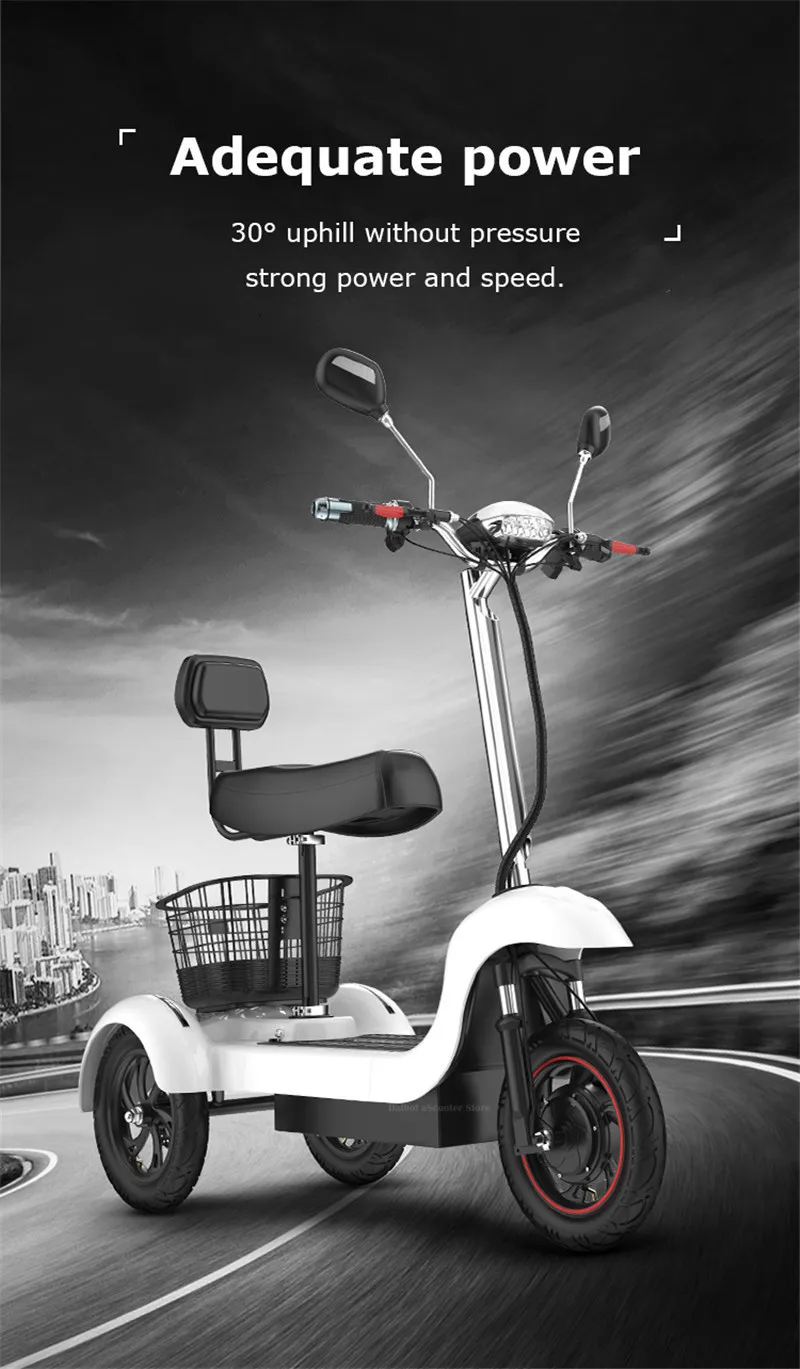 Мощный электрический скутер 3 колесных электрических скутеров 1" Электрический трехколесный велосипед для взрослых с детским сиденьем 500 Вт 35 км/ч