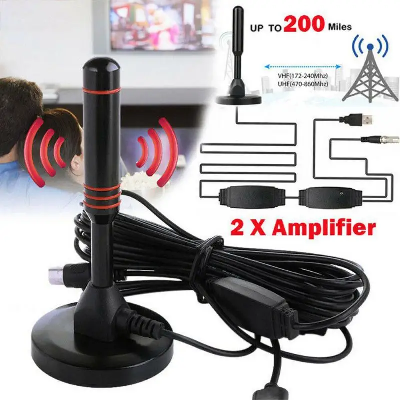 200 Miles Ultra HD Digital Indoor Amplified TV Antenna HDTV With Amplifier VHF/UHF Quick Response Indoor Outdoor Aerial HD Set
