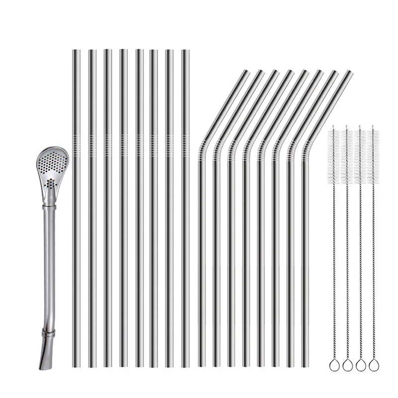 Соломинки из нержавеющей стали с силиконовыми наконечниками многоразовые