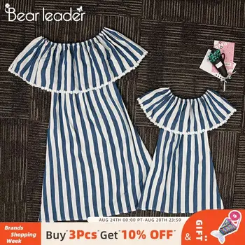 

Bear Leader Family Matching Outfits Girls Cute Striped Clothes Kids Shoulderless Sleeveless Ruffles Mother and Daughter Clothing
