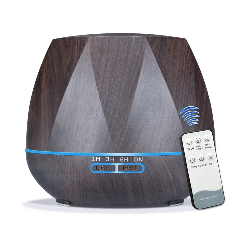 500Ml Remote Control Aroma Diffuser Ultrasonic Cool Mist Humidifier Air Purifier 7 Color Change Led Night Light For Office Home - Цвет: Dark wood