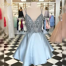 BeryLove, шикарное синее платье до колен, платье для выпускного вечера,, на тонких бретельках, короткие, с бисером, вечерние, недорогое, мини, выпускное платье