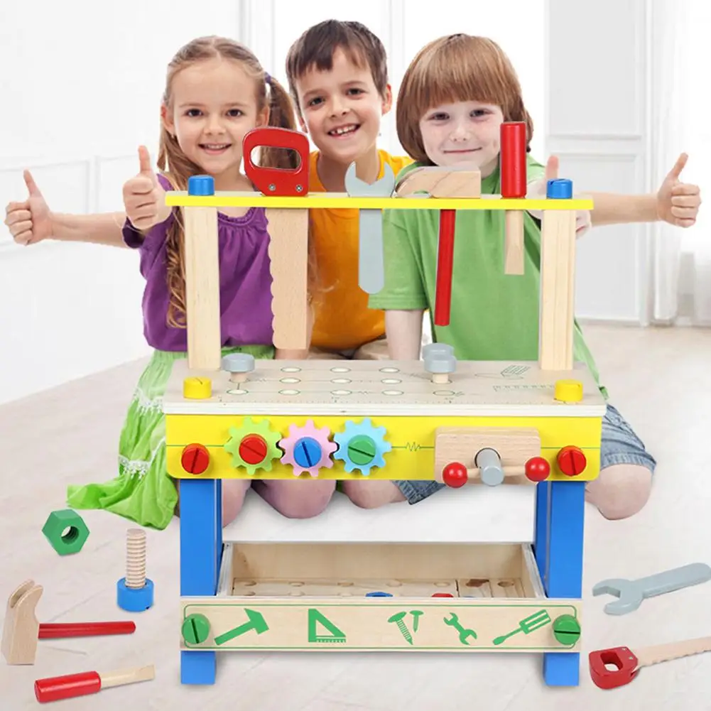 

Solid Wood Project Workbench Play Nut Building Set Colorful Interactive Intelligent DIY Toy Early Education For Boys And Girls