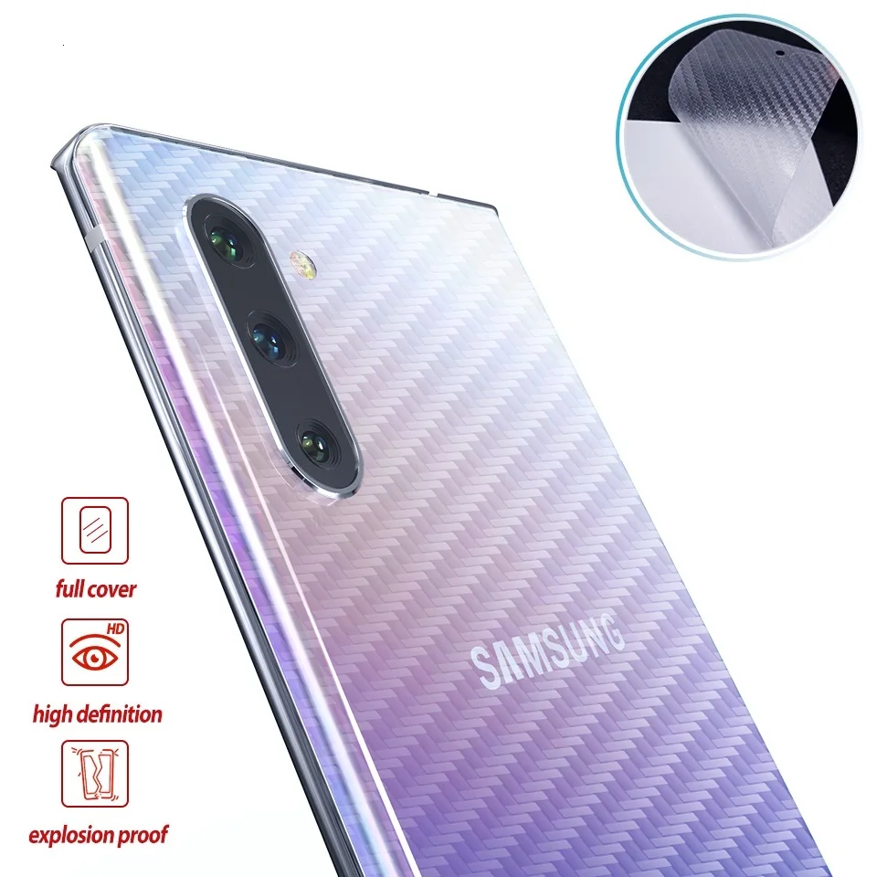 Для samsung Galaxy Note 10 плюс 9 8 S10 S9 S8 плюс S10E A50 A70 Note9 Note10 5 г углеродного волокна задняя наклейка с защитой экрана фильма