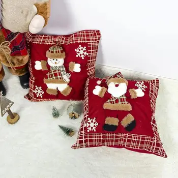 

45X45cm Christmas Pillowcase Soft Printed 3D Santa Claus Snowman Red Plaid Sofa Cushion Xmas Home Decorative Textile