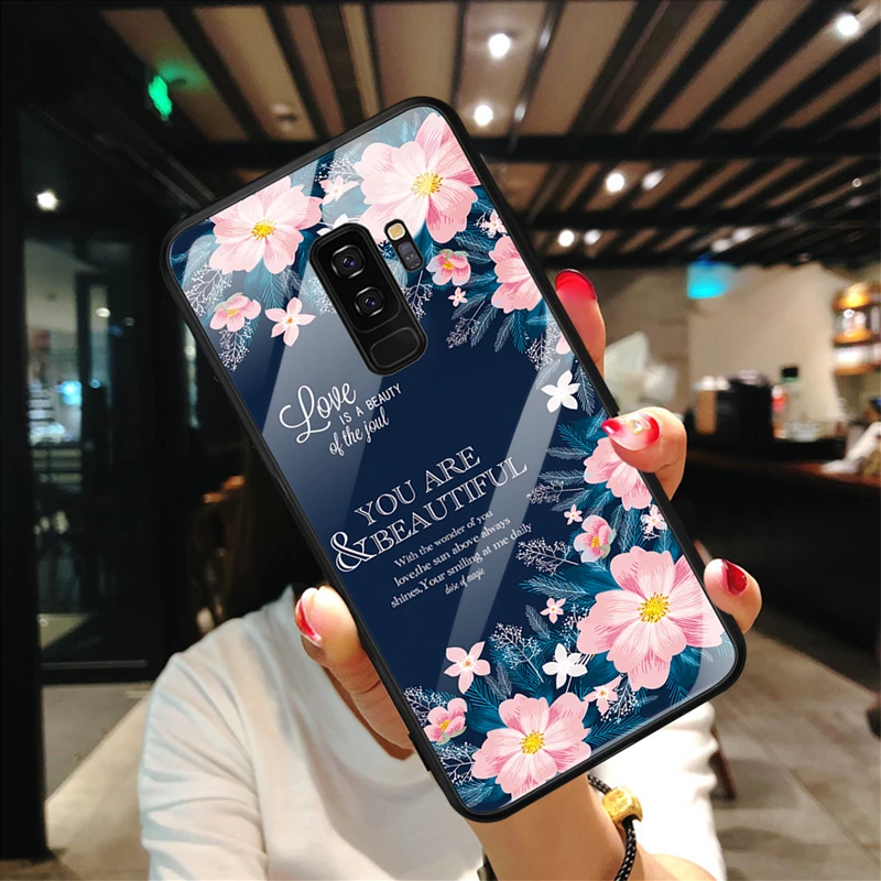 Закаленное Стекло чехол для телефона для samsung S8 S9 S10 плюс S10e A20 A10 A30 A50 A70 M20 A7 3D чехол с рисунком в армейском стиле, с принтом в виде цветов и мягкий чехол - Цвет: LoveH