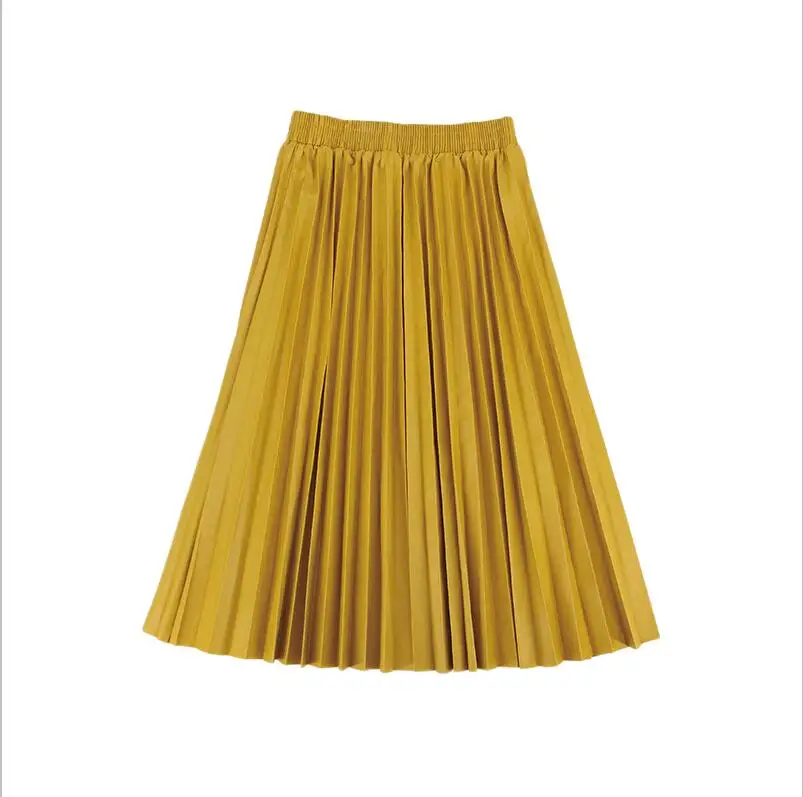 Yellow Осенняя мода, новая плиссированная юбка из искусственной кожи, эластичная высокая талия, универсальная женская юбка - Цвет: Yellow