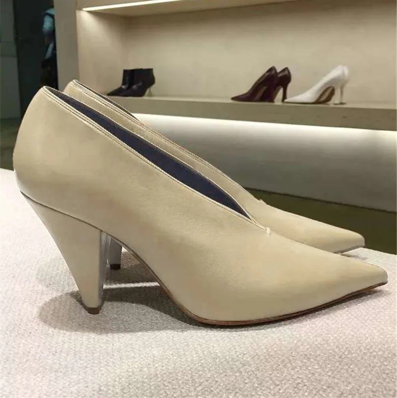 New V-mouth Pumps Women Shoes Sexy Pointed Toe Grandmother Shoe Woman Pumps Shallow Rhinestone Single Lady High Small Heels Shoe