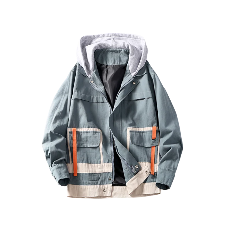 Spring Autumn Mens Mixed Color Hooded Jacket Cargo Style Safari Casual Coats Loose Outwear Male Jackets T67