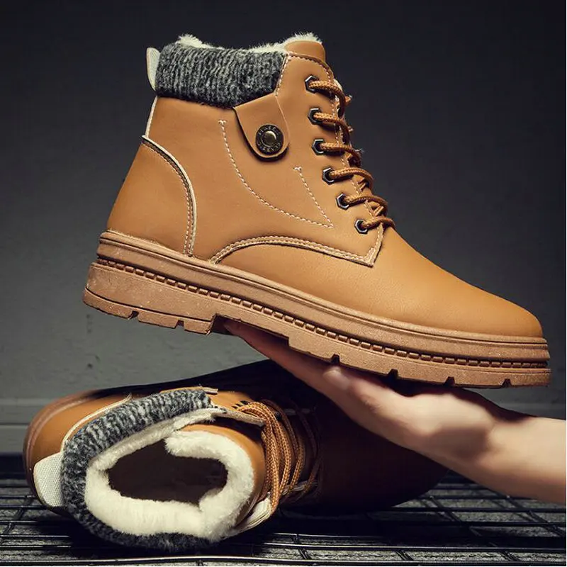 

Winter Boots Men with Fur 2019 Warm Plush Snow Boots Men Winter Work Casual Shoes Sneakers High Top Rubber Ankle Boots A55-81
