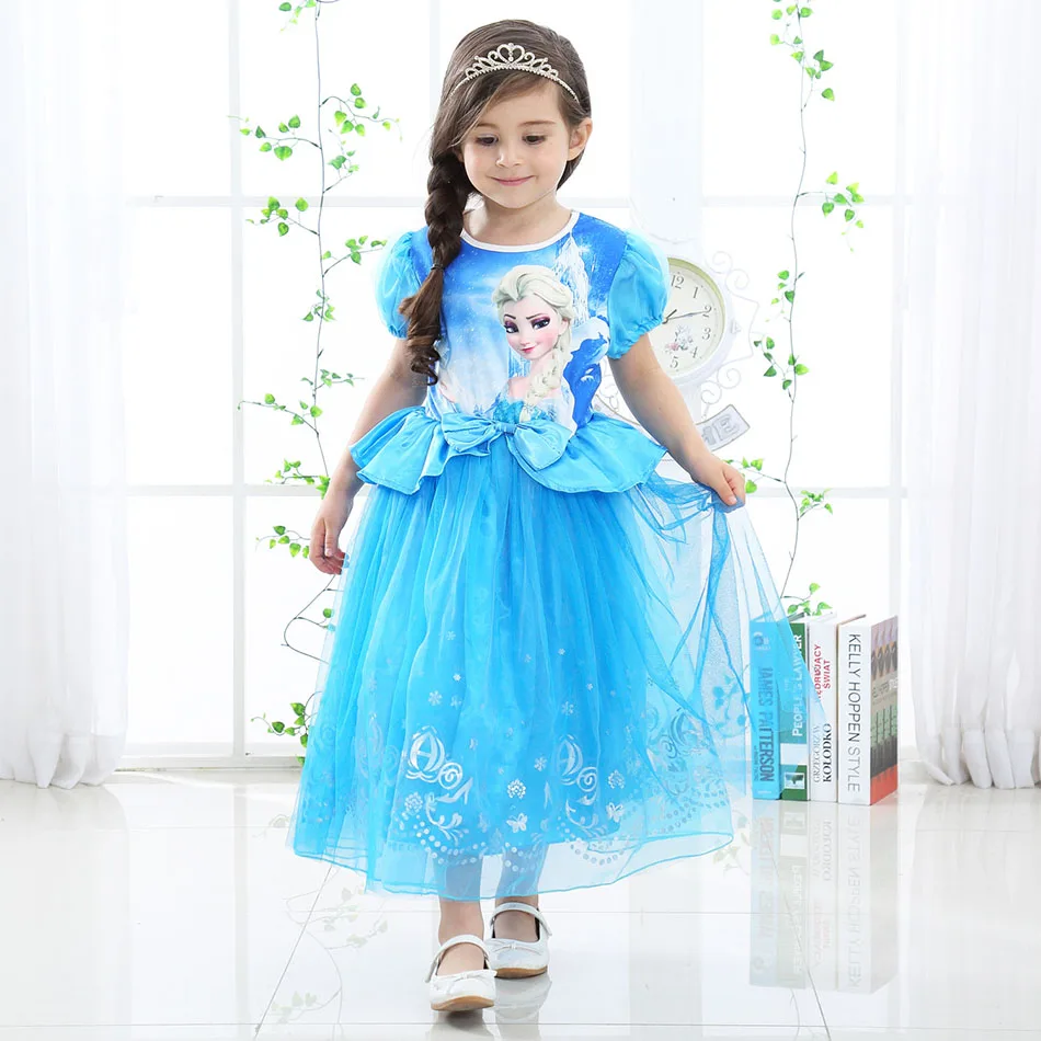 Kids Girls Dress Frozen Elsa Anna Party costume Princess + Free Crown 2-10Y  | eBay