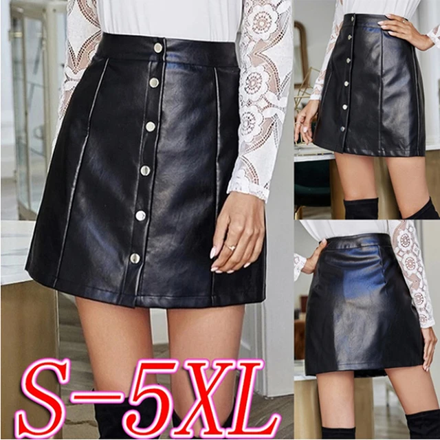 Falda Vintage para mujer, falda de cuero Pu cintura alta con botones delanteros, faldas elegantes informales simples que combinan con todo, ropa para mujer _ - AliExpress Mobile