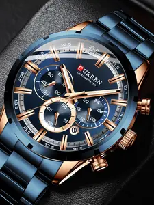 CURREN Мужские часы Топ бренд класса люкс Спортивные кварцевые мужские часы полностью стальные водонепроницаемые наручные часы с хронографом...