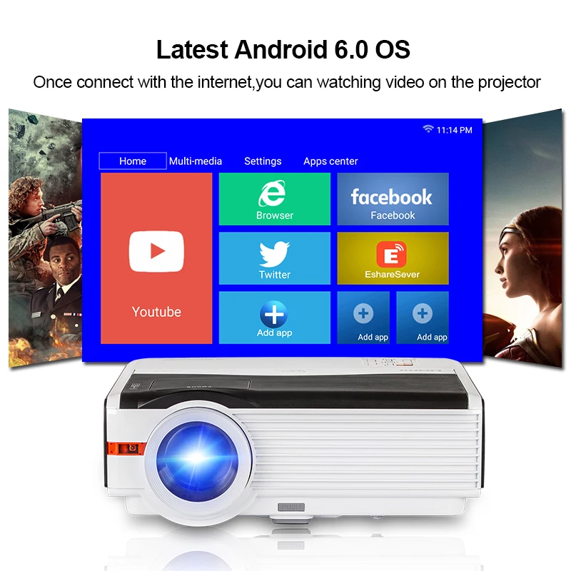 Caiwei A9/A9AB Smart Android WiFi LCD LED 1080p Projector Home Cinema 8000 Lumens Full HD Video Mobile Beamer For Smartphone TV