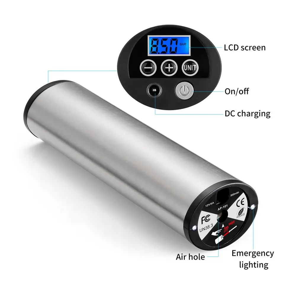 Встроенный аккумулятор Dc13V интеллектуальный цифровой дисплей воздушный насос Компактный и подходит для переноски автомобильного велосипедного насоса