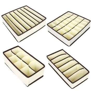 

4pcs Multi-size Bra Underwear Organizer Foldable Home Storage Box Non-woven Wardrobe Drawer Closet Organizer For Scarfs Socks