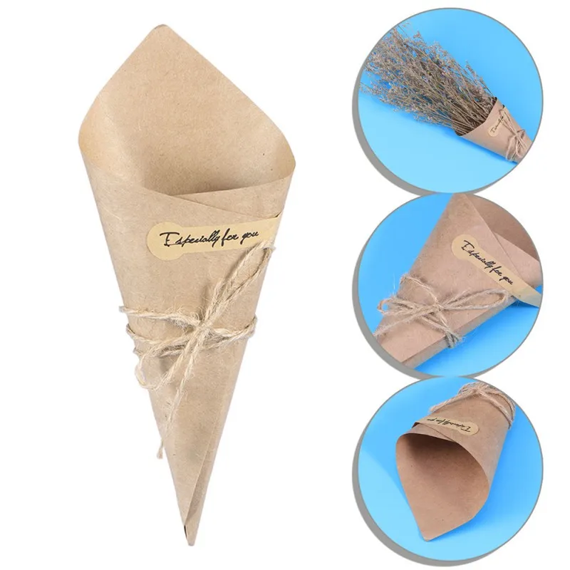 50 шт./Партия DIY Handgemaakte Kraftpapier Bloem kegeels Houder met Touw Tag Especial voor U broiloft стикер Tafel Декор Вечерние