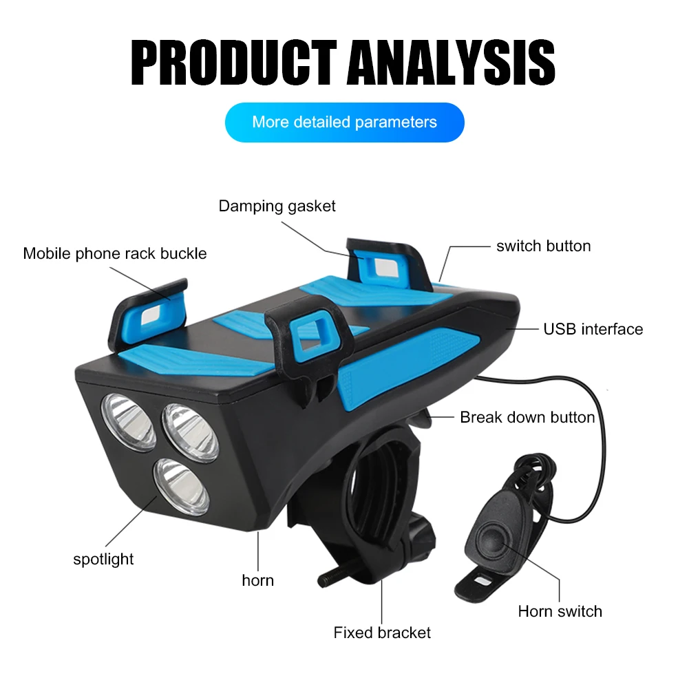 4 in 1 Bike Bicycle Phone Charging Treasure Rack Holder Speaker Headlight MTB Mountain Road Bike Mobile Phone Support Bracket