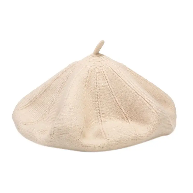 Beige Simple Wild Double-faced Wool Knitted Female Beret Small Fresh Painter Hat - Color: Beige