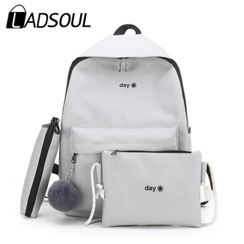 

LADSOUL Hot Three-piece Suit Casual Backpack For Adults And Students Solid And Letter Men And Women Shoulder Bag Simple Canvas B