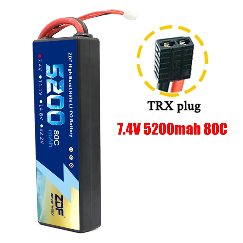 ZDF Lipo Аккумулятор 7,4 V 11,1 V 14,8 V 5200mah 6200mah Hardcase 2S 3S 4S 80C 160C 1/10 1/8 весы для Traxxas Slash 4x4 RC автомобилей лодки - Color: 2S5200mah TRX plug
