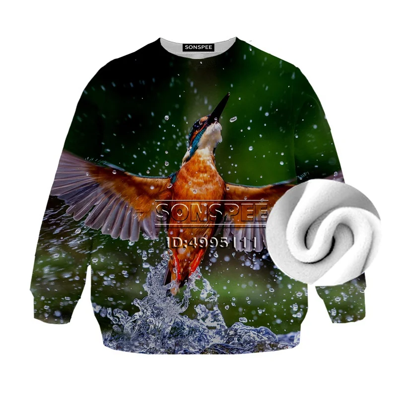 SONSPEE Fishing Fish Bird Eagle 3D Print Fleece Thick Casual Sweatshirt hoodies Boy Girl Kid Children Clothing Long Sleeve - Цвет: 15