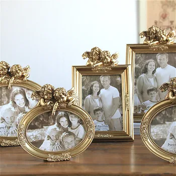 

6/7/8 Inch Vintage Resin Photo Frame Cupid Gold Photo Frames for Baby Picture Holder Ornament Wedding Classic Home Decoration