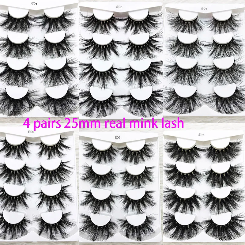 

4 Pairs mikiwi 25mm real mink eyelash extra length and fluffy 3D mink eyelash extention 100% natural handmade eye makeup tools