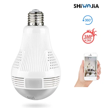 

SHIWOJIA H.265+ 360 Panoramic Lamp 3.0MP Wifi LED Light Bulb Camera Home Security Security WiFi CCTV Fisheye Bulb Lamp IP Came