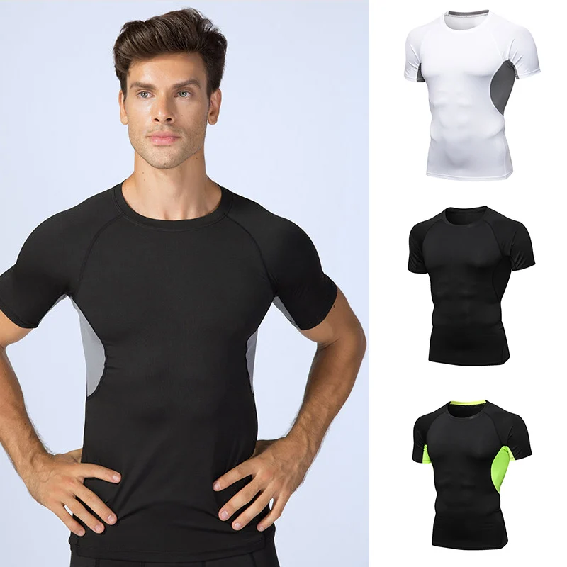 Лидер продаж, мужские спортивные топы с короткими рукавами, эластичная плотная дышащая Спортивная одежда для тренировок