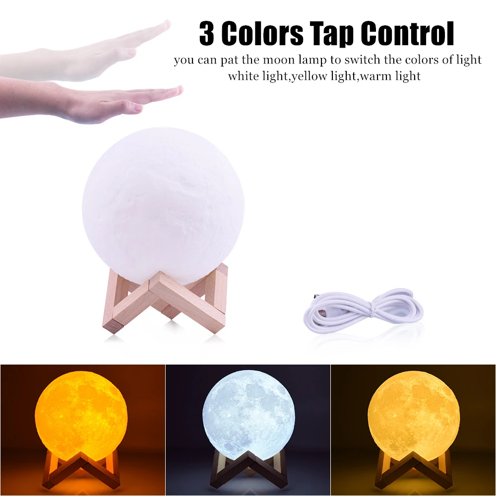 3 colors tap USB ночник, 3D принт, Лунная лампа, лампа, зарядка через usb, Pat, Ночной светильник, светодиодный сенсорный, с регулируемой яркостью, 2/16 цветов, сменные прикроватные лампы - Испускаемый цвет: 3 colors tap