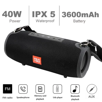 

40W TG118 Bluetooth speaker outdoor wireless Column Subwoofer Music Center BoomBox portable 3D stereo 3600mAh battery FM/TF/AUX