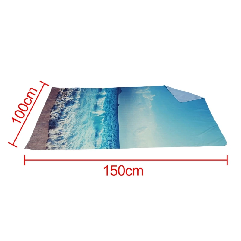 Tropical Island Paradise Beach At Sunset Time with Waves and Misty Sea Image Wall Hanging Tapestry Blue White& Tapestry Wooden