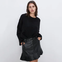 Стильная новая кожаная мини-юбка с поясом, Лидер продаж, Женская плиссированная юбка миди с высокой талией, Повседневная Уличная мини-юбка