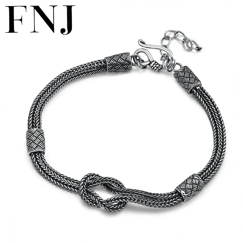 FNJ браслет-цепочка с лисьим хвостом из серебра 925 пробы, винтажные оригинальные браслеты из чистого серебра S925 пробы для женщин и мужчин, хорошее ювелирное изделие от 18 до 21 см