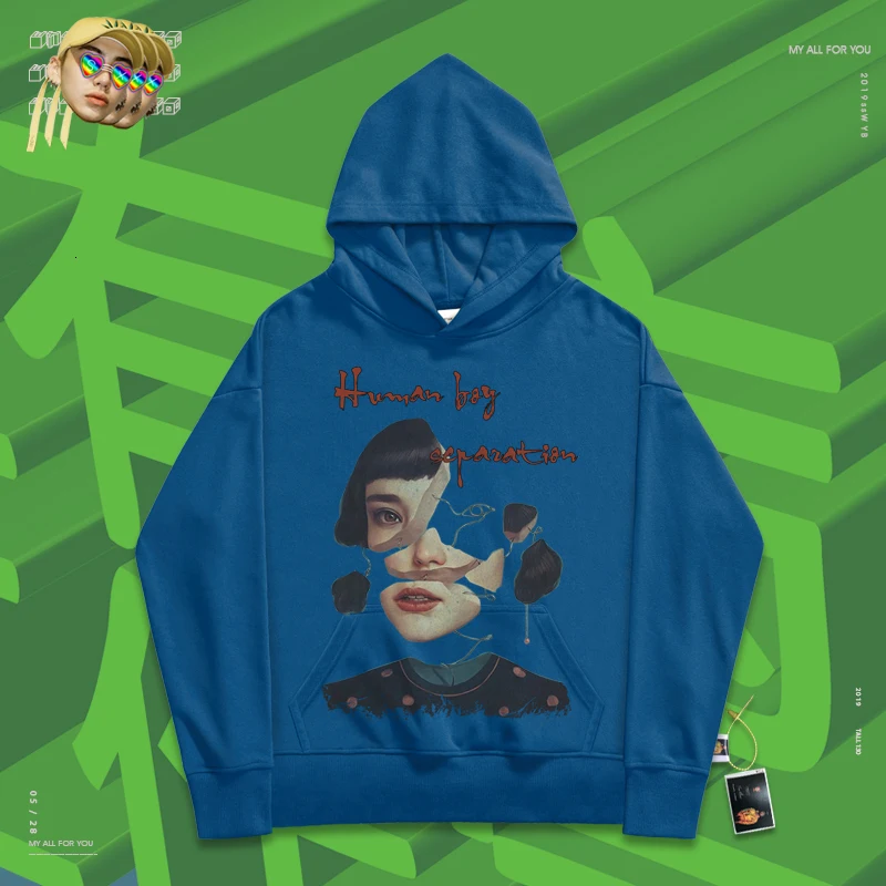 Пальто с капюшоном, уличный рэп, худи, пара, человек, мальчик, ceparation, ретро, сломанная девочка, весна, осень, толстовки - Цвет: royalblue