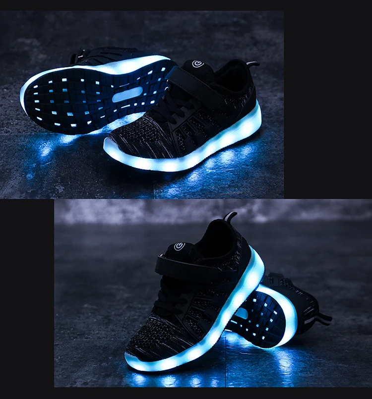 Blue Pink Black New 25-37 USB Charger Glowing Sneakers Led Children Lighting Shoes Boys/Girls illuminated Luminous Sneaker