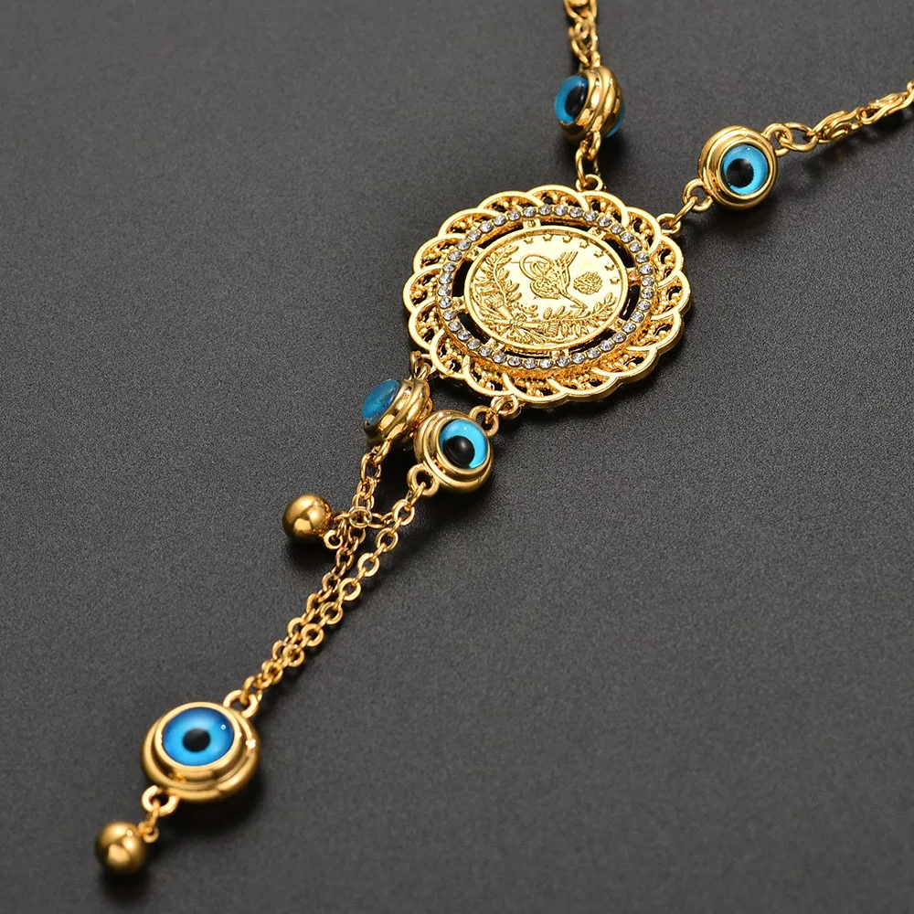 Новая мода Золотой турецкий голубой глаз Фатима ожерелье ладонь для женщин ювелирные изделия на удачу мусульманский ислам Бог цепочка Ожерелье