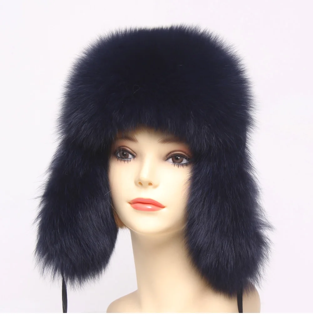 Hot Sale Genuine Fox Fur Hat Russian Women Real Fur Caps Bomber Hats 100%Natural Fox Fur Caps Fashion Fur Hat Retail wholesale
