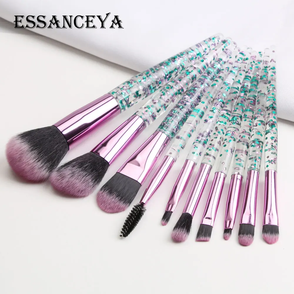 

ESSANCEYA 10 Pcs Makeup Brushes Set Glitter Diamond Crystal Handle Powder Foundation Eye Face Blush Make Up Brush Blending Kits
