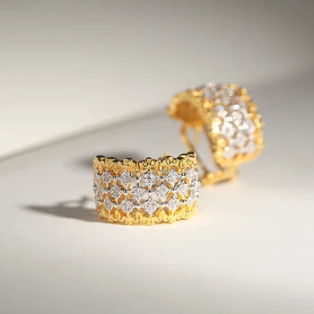 

CMAJOR 925 Sterling Silver Vintage Italian Craftsmanship Lace Filigree Cubic Zirconia Golden Tone Handmade Earrings for Women