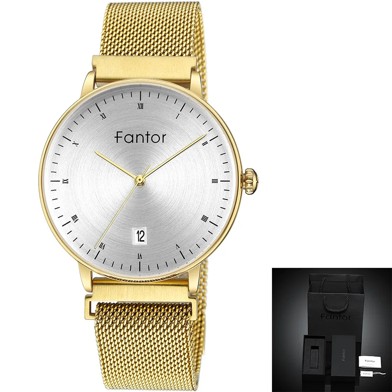 Fantor женские часы-браслет женские маленькие часы с сетчатым ремешком кварцевые наручные часы женские водонепроницаемые Роскошные брендовые модные часы - Цвет: gold white