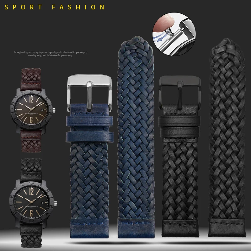 20mm 22mm 24mm Genuine Leather Braided Watch Strap Men Women Universal  Quick Release Cowhide Wrist Band Bracelet Accessories